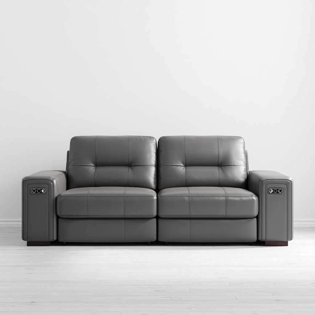 Sofá de 2 plazas - cuero auténtico - 175x100x103 cm - gris - reclinable eléctrico