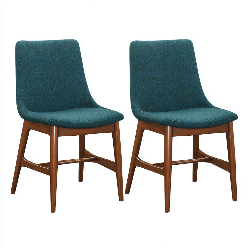 Silla de comedor tapizada en tela azul petróleo con estructura de madera oscura 48x55x83 cm - diseño contemporáneo de estilo escandinavo para comedor