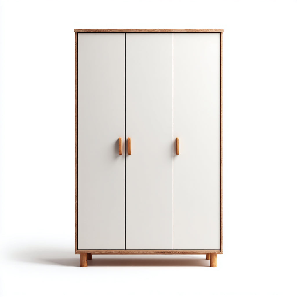Armario de madera 120x50x180 cm - blanco - roble natural - diseño minimalista de tres puertas - apto para dormitorio