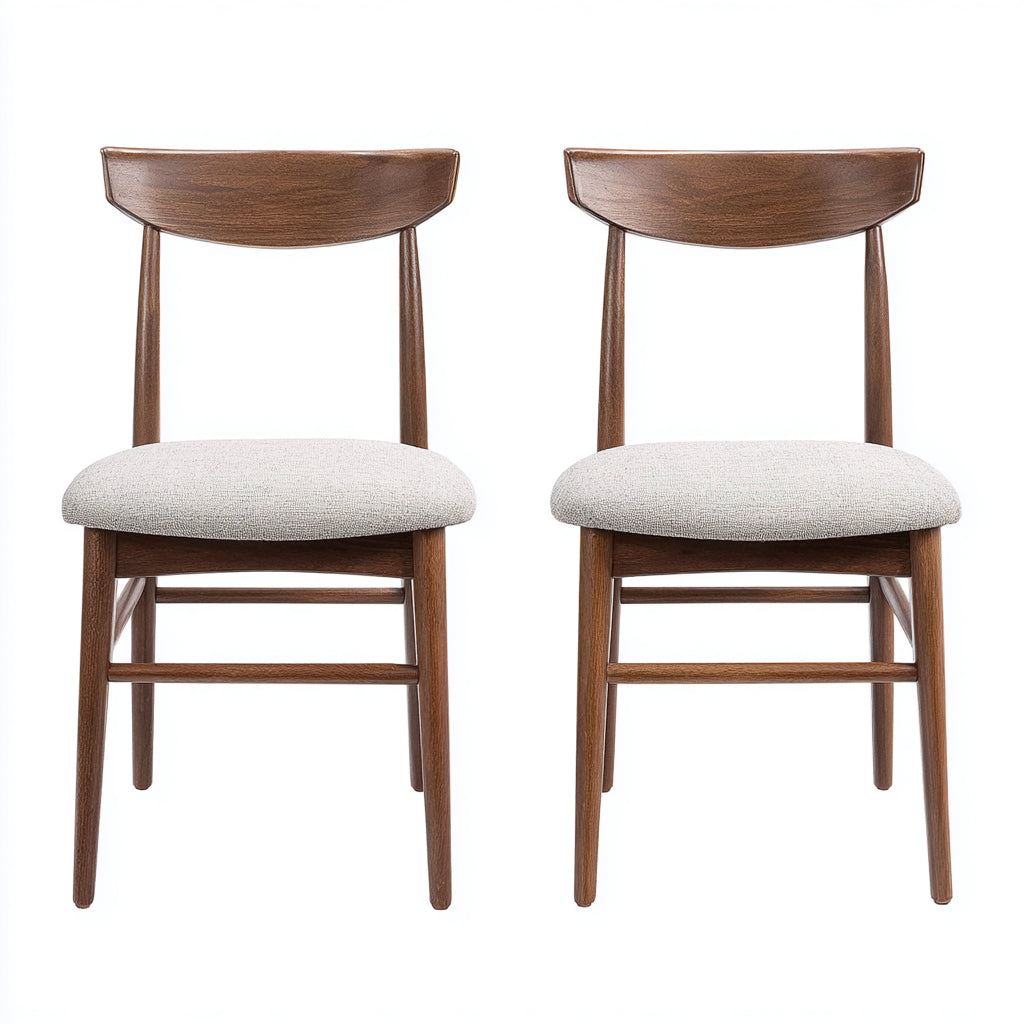Silla de comedor tapizada en tela gris claro con estructura de madera oscura 47x52x83 cm - diseño retro nórdico para comedor