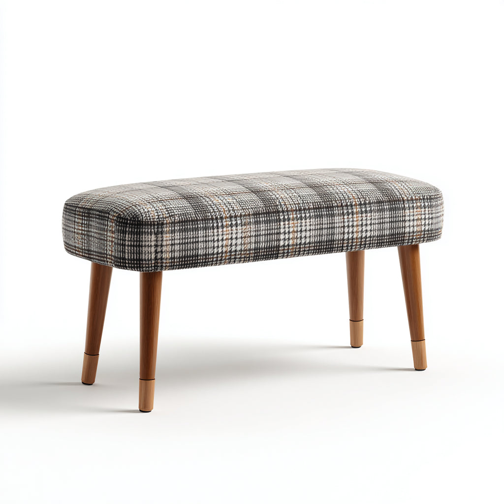 Banco de entrada madera tapizado estampado a cuadros 104x38x47 cm - diseño moderno para recibidor