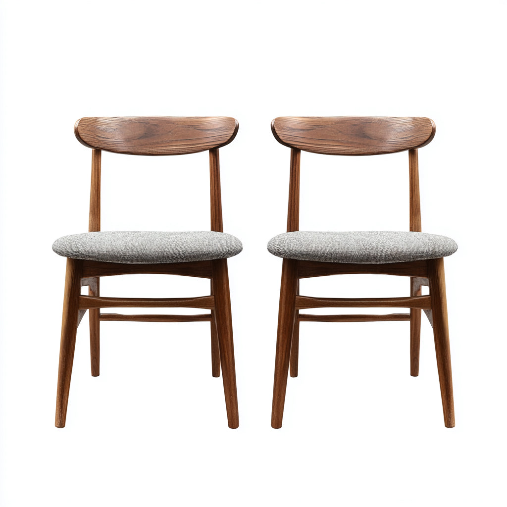 Silla de comedor tapizada en tela gris con estructura de madera de nogal 46x50x82 cm - diseño escandinavo clásico para comedor