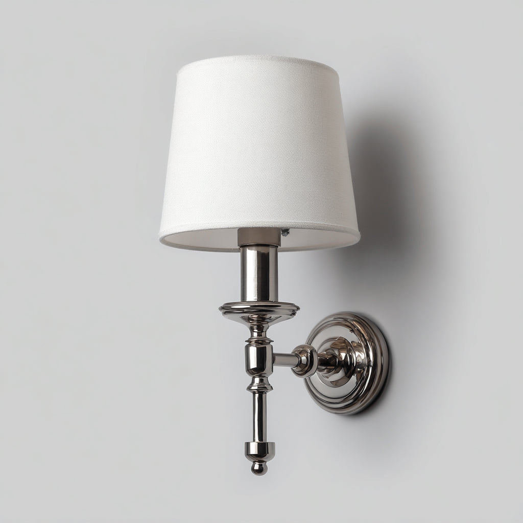 Aplique de pared metal y tela 15x18x28 cm blanco - cromado apto para dormitorio diseño clásico