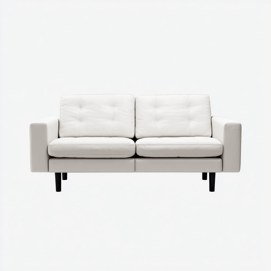 Sofá de 2 plazas - cuero auténtico - 174x86x85 cm - blanco - diseño moderno