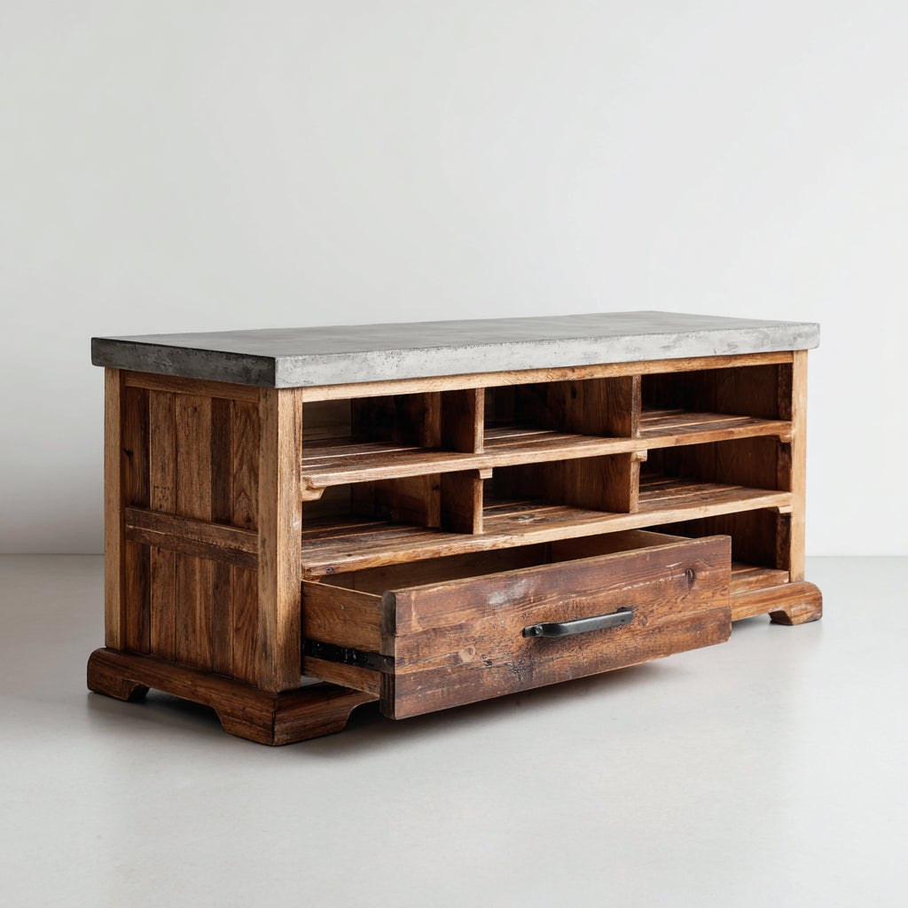 Zapateros madera con superficie gris 95x38x50 cm - marrón-gris - diseño rústico